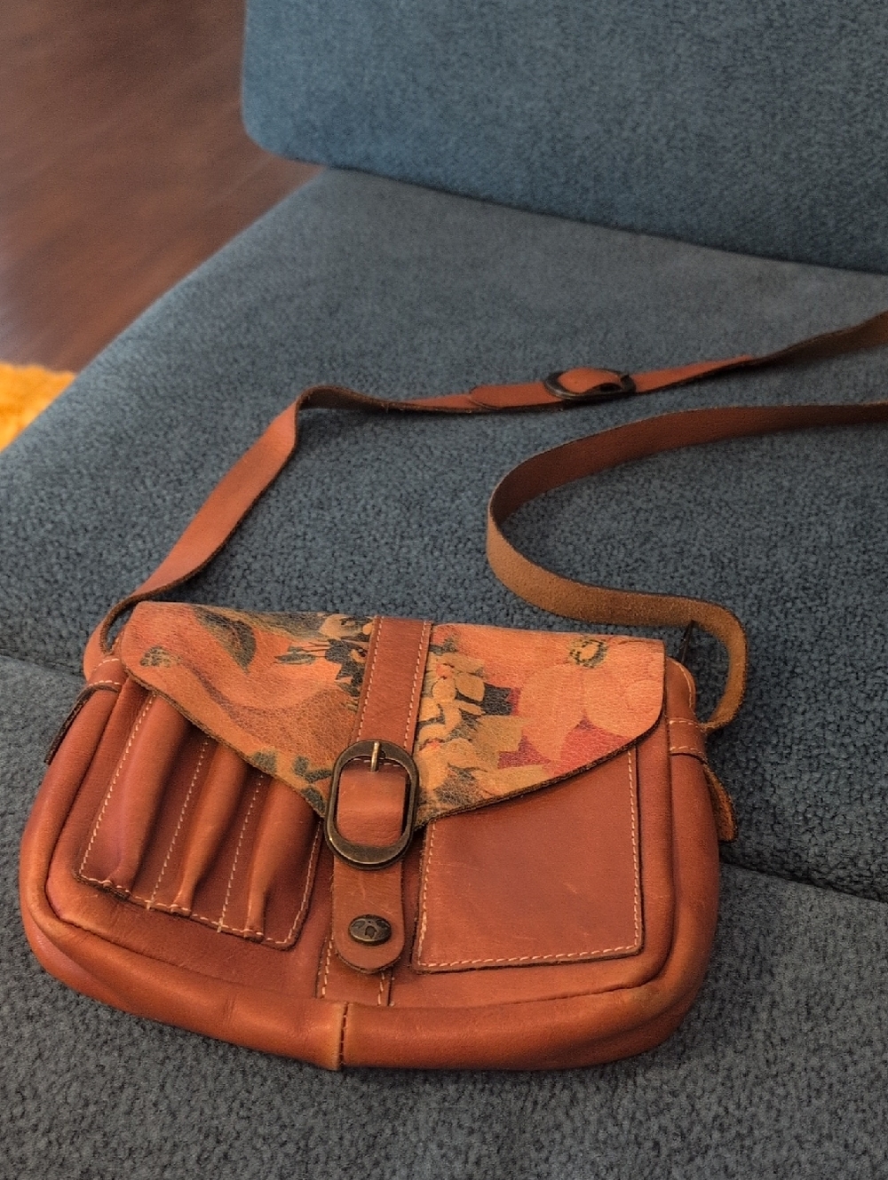 Patricia Nash Leather Crossbody Bag with Floral Flap - Brown